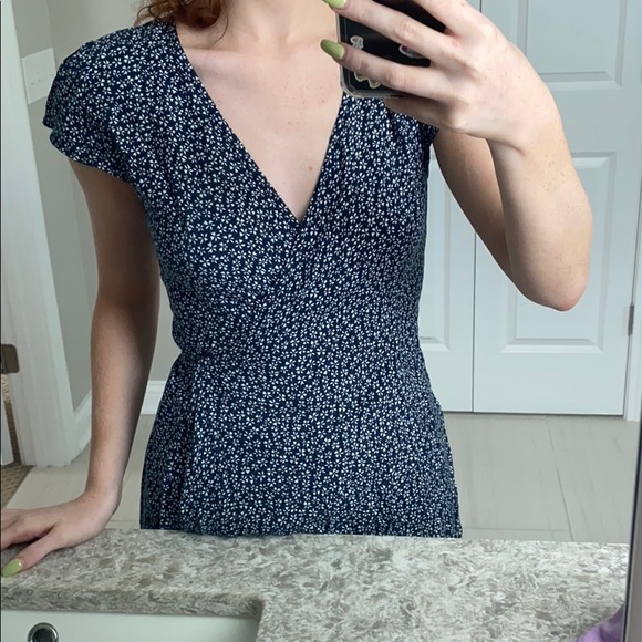 Brandy Melville Navy Floral Wrap Dress - Picture 3 of 4